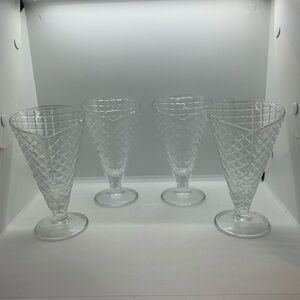 Vintage Rocco Bormioli Ice Cream Dessert Waffle Cone Shape Glass Set Of 4 Italy